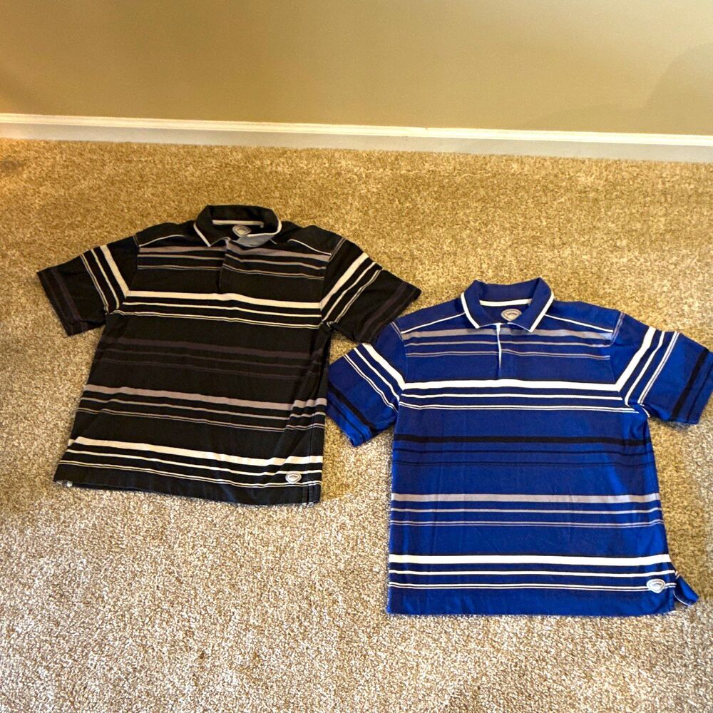 Callaway Golf Men’s XL Lot of 2 Striped Short Sleeve Polo Shirts Blue/Black Logo